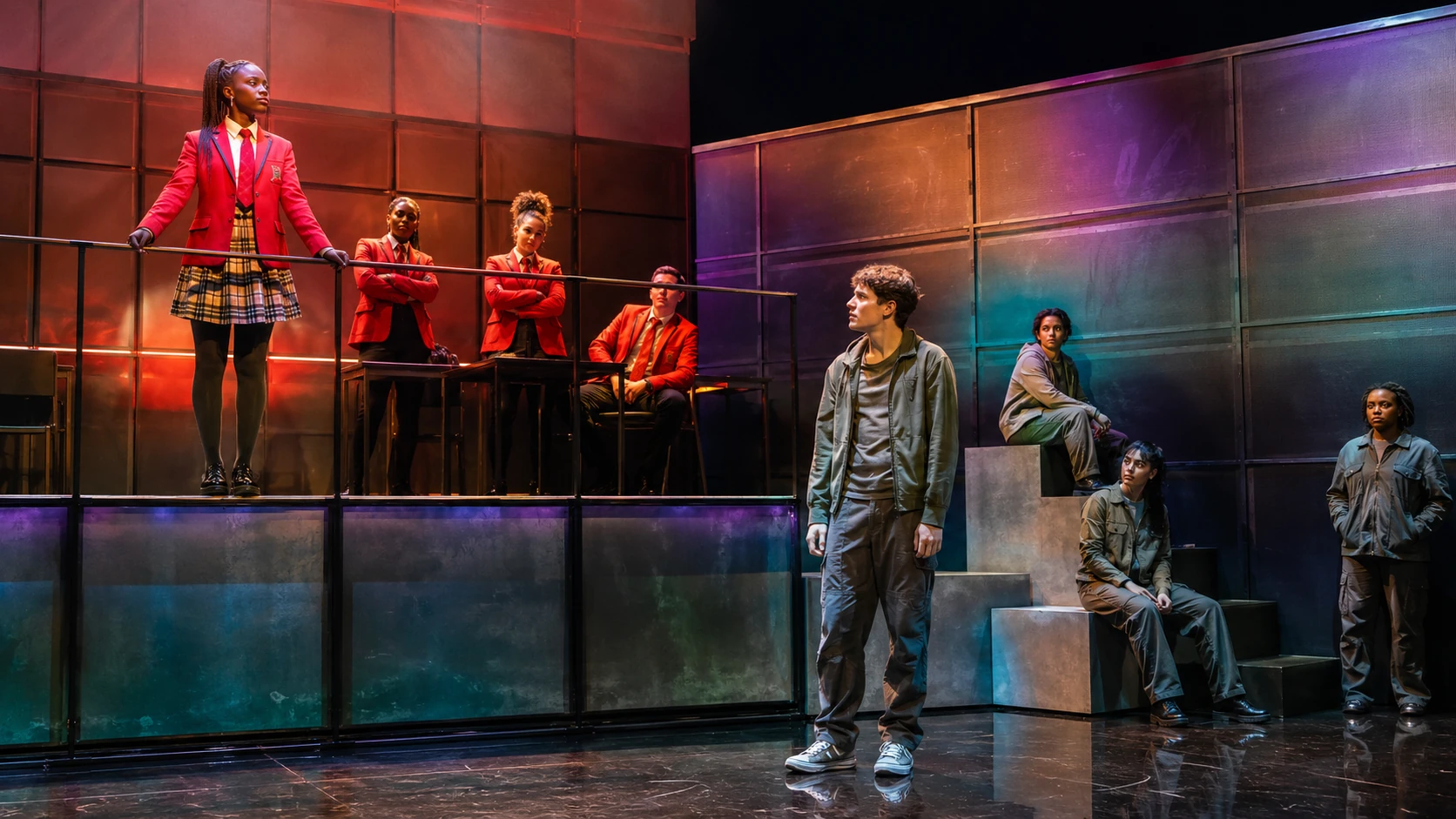 A practical live-theatre set configuration for the selected Noughts & Crosses location.
