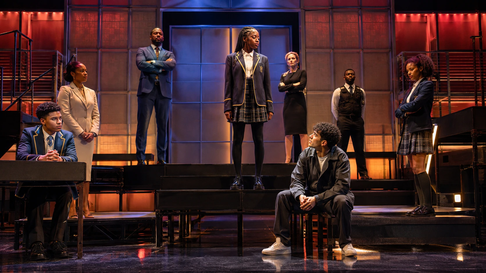 A practical live-theatre set configuration for the selected Noughts & Crosses location.